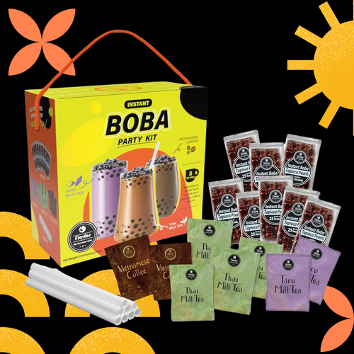 Gift Set - with Brown Sugar Boba, Thai Milk Tea (4), Taro  Milk Tea (2), Vietnamese Coffee (2) and Instant Boba - 8 Packs