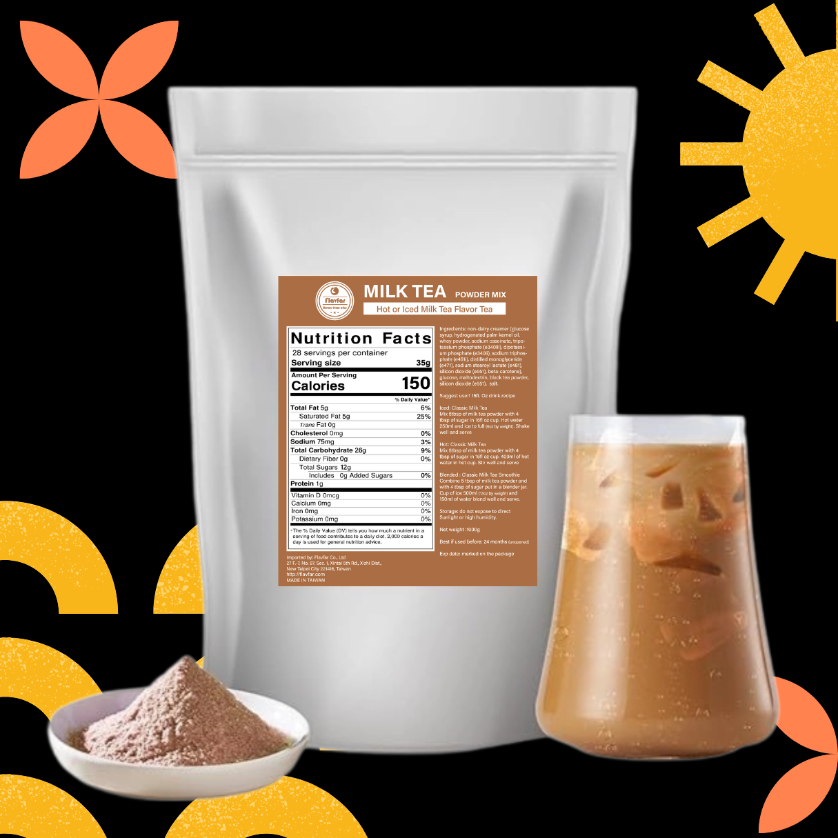 Less Sugar 2 in 1 Milk Tea Powder, 2.2 lb – Instant Powdered Drink, Serve Hot or Cold