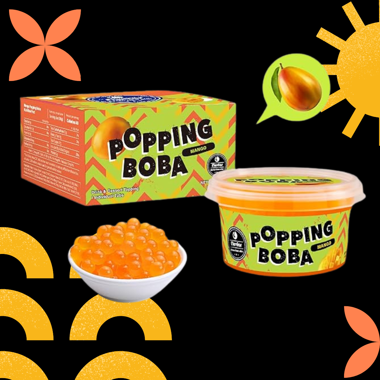 Mango Popping Boba Pearls - 490g 1 Pack