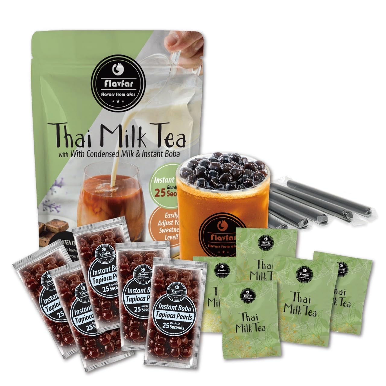 Thai Boba Milk Tea with Instant Boba - 3 Packs & 5 Packs
