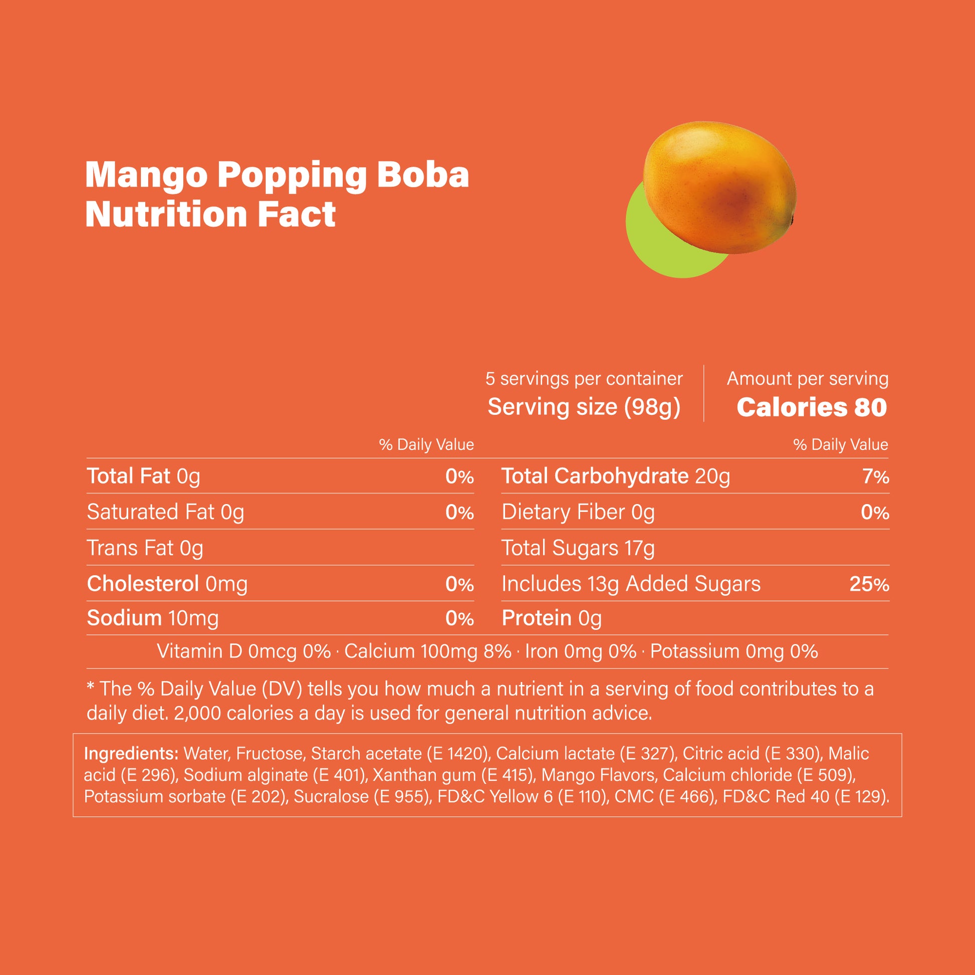 Mango Popping Boba Pearls - 490g 1 Pack