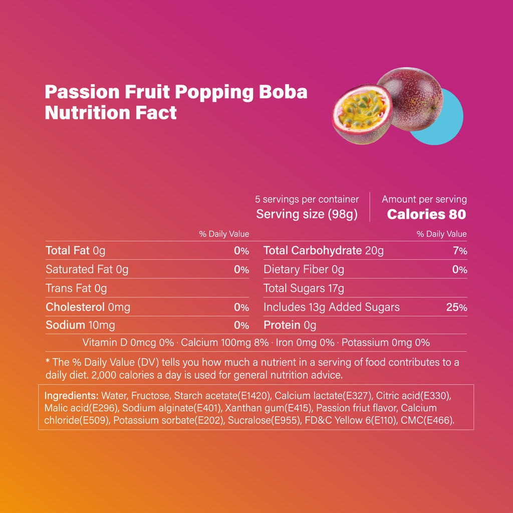 Passion Fruit Popping Boba Pearls - 490g 1 Pack