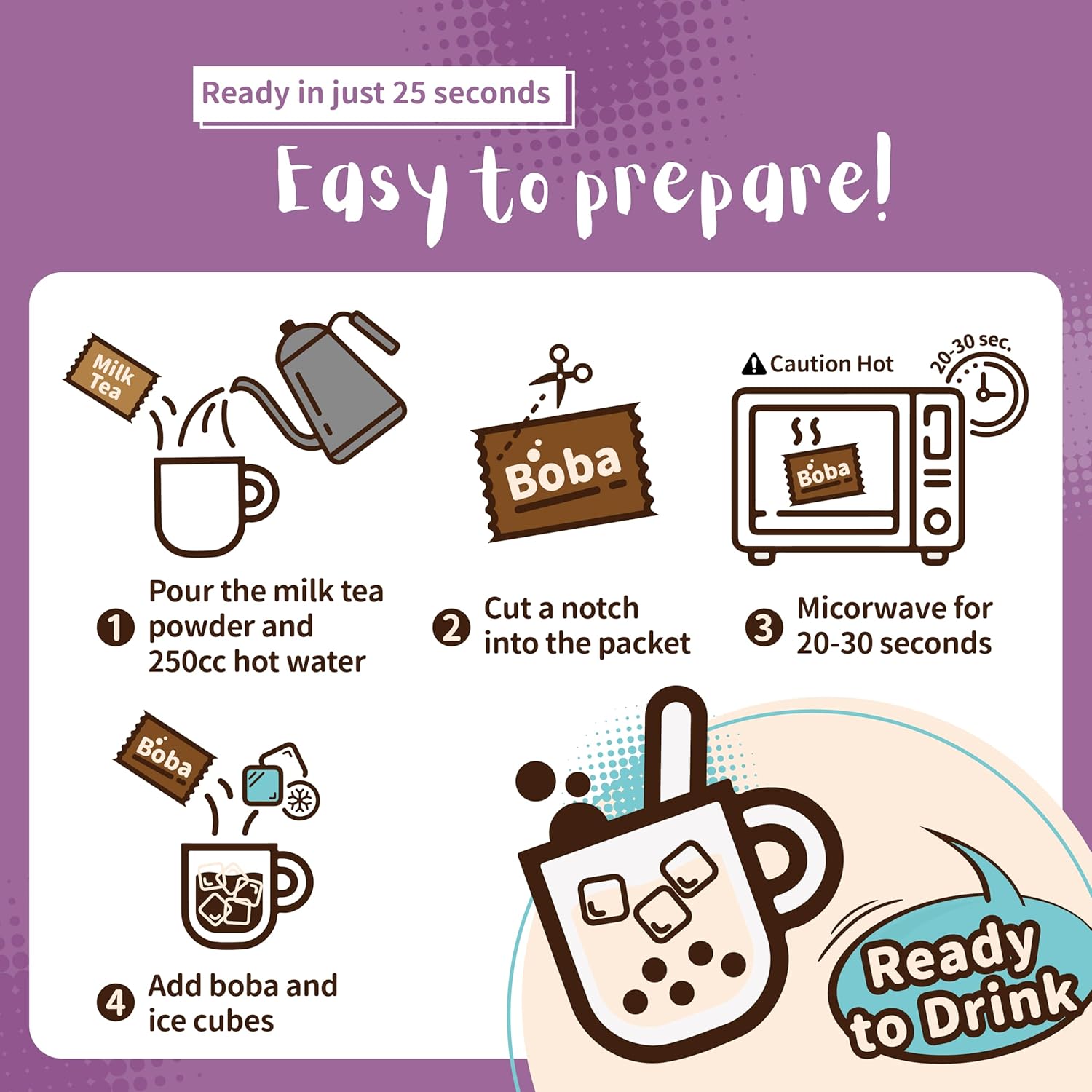 Taro Milk Tea with Instant Boba - 3 Packs & 5 Packs