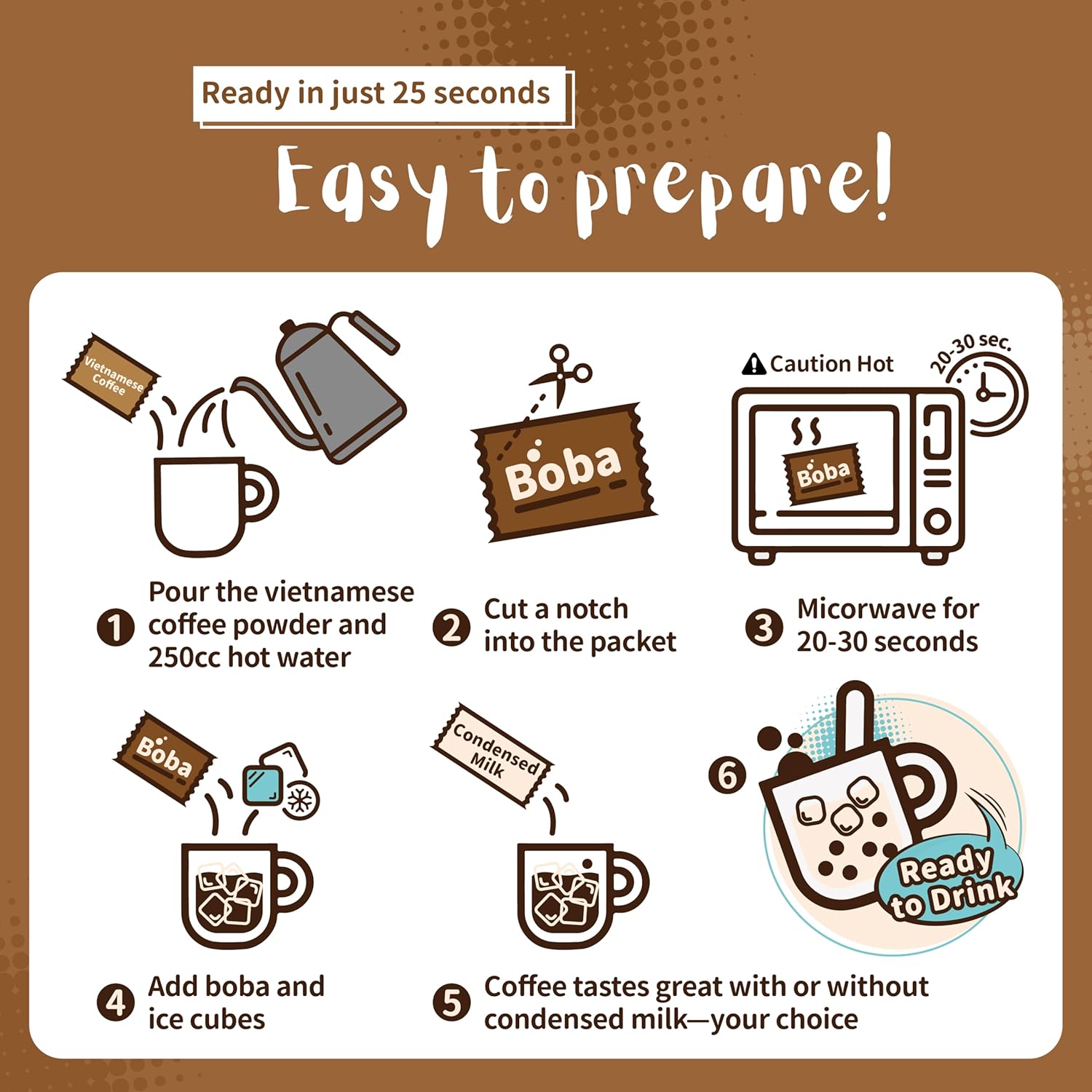 Vietnamese Coffee with Instant Boba - 3 Packs & 5 Packs