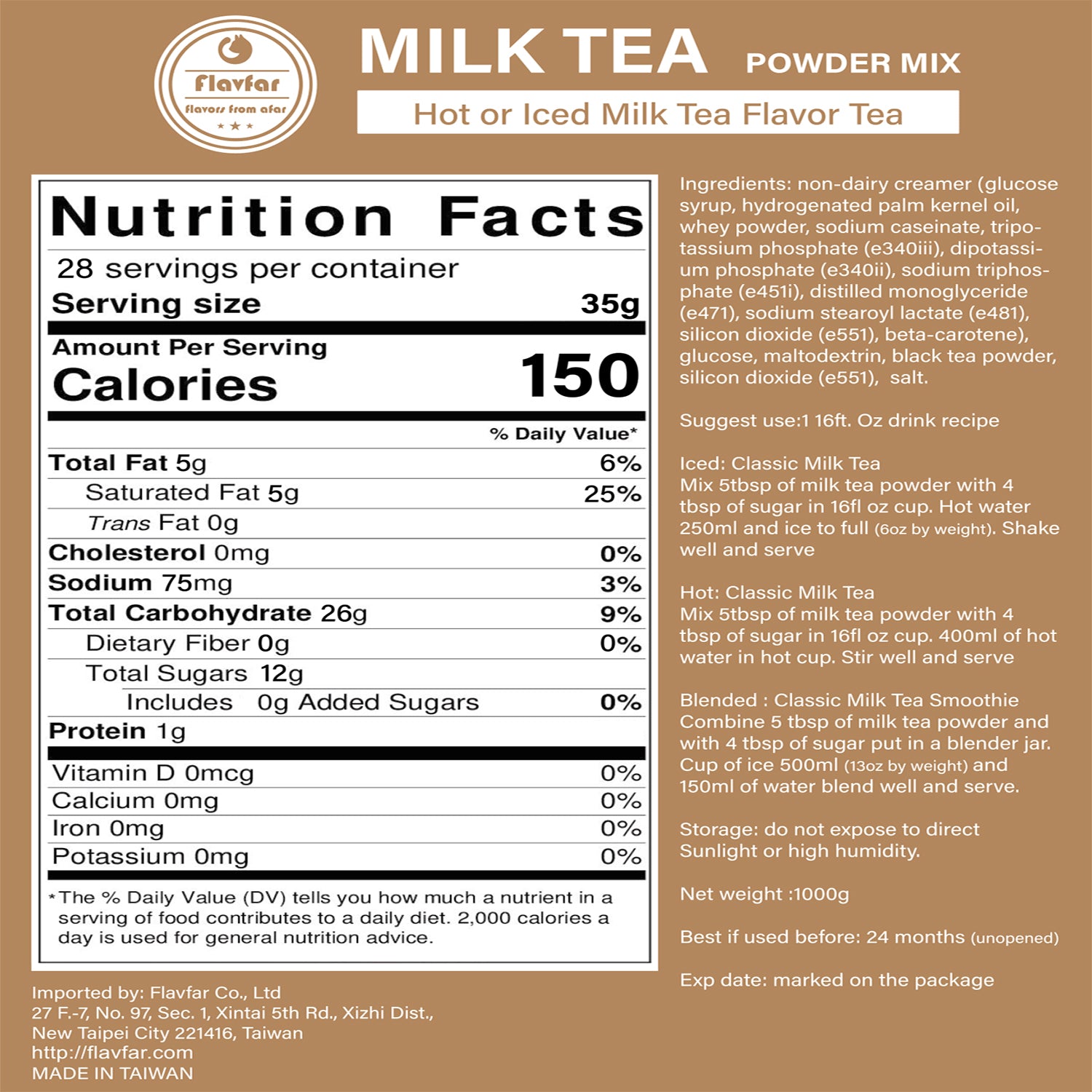 Less Sugar 2 in 1 Milk Tea Powder, 2.2 lb – Instant Powdered Drink, Serve Hot or Cold