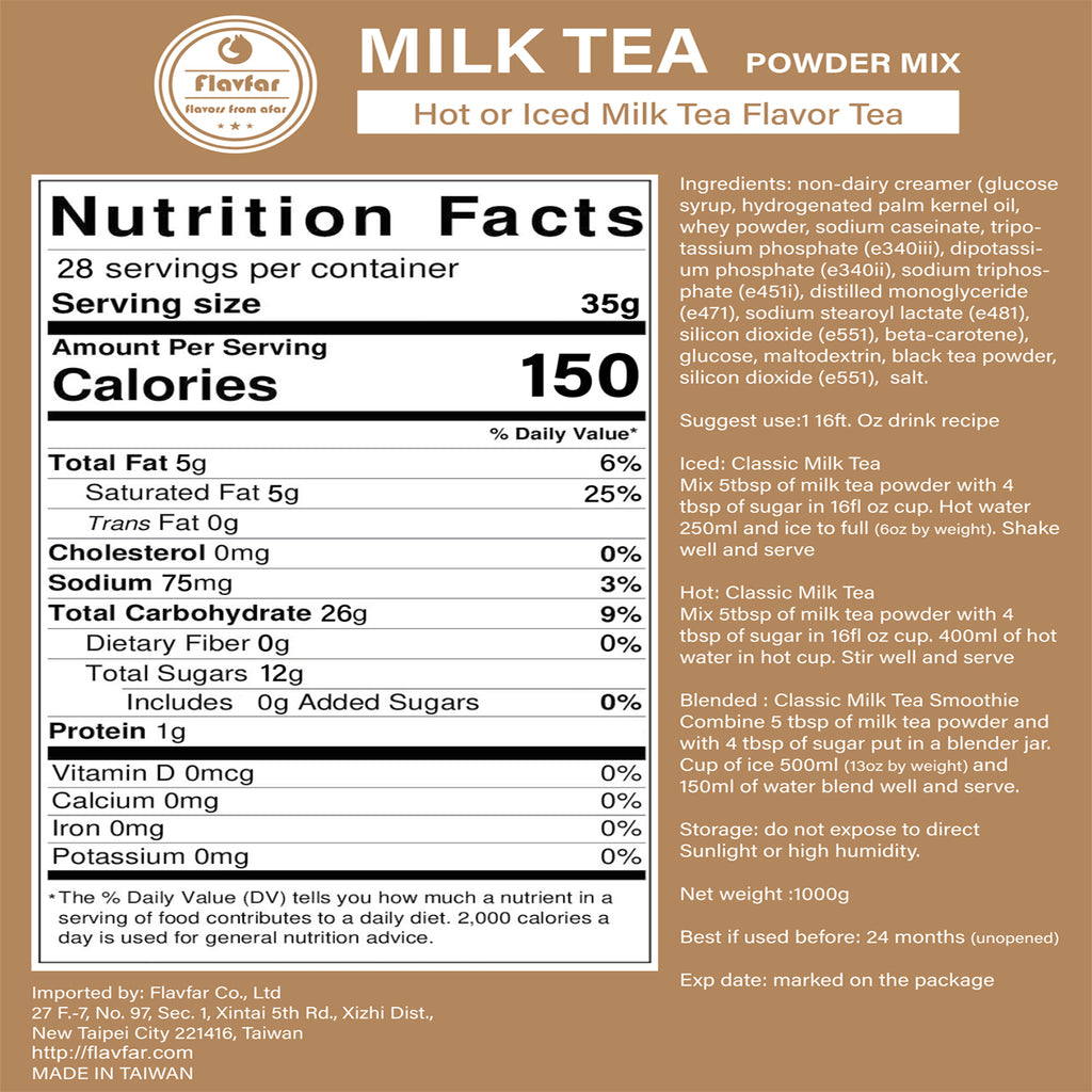 Less Sugar 2 in 1 Milk Tea Powder, 2.2 lb – Instant Powdered Drink, Serve Hot or Cold